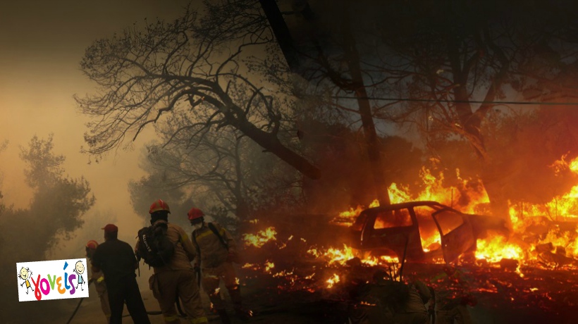 Φωτιά σε δύο μέτωπα Καίγονται Καλύβια - Κερατεα
